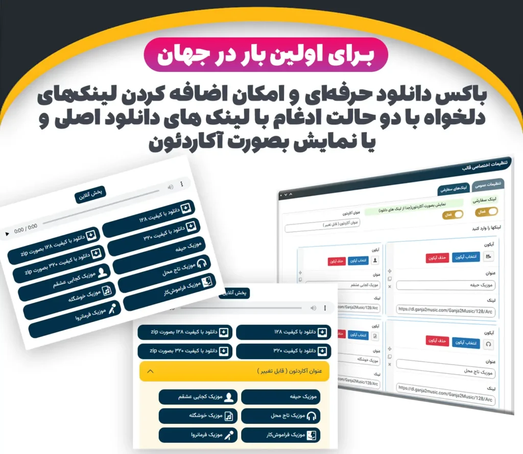 برای اولین بار در جهان باکس دانلود حرفه ای و پیشرفته قالب سانیار موزیک